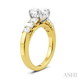 1 Ctw Oval Shape Emerald and Round Cut Diamond Semi-Mount Engagement Ring in 14K Yellow and White Gold