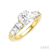 1 Ctw Round Shape Emerald and Round Cut Diamond Semi-Mount Engagement Ring in 14K Yellow and White Gold