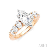 1 Ctw Marquise Shape Oval and Round Cut Diamond Semi-Mount Engagement Ring in 14K Rose and White Gold
