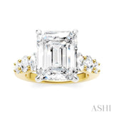 1 1/4 Ctw Emerald Shape Oval and Round Cut Diamond Semi-Mount Engagement Ring in 14K Yellow and White Gold