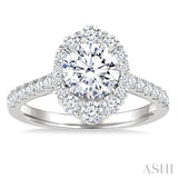 3/4 Ctw Scalloped Oval Centerpiece Circular Shape Round Cut Diamond Semi-Mount Engagement Ring in 14K White Gold
