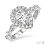 3/4 Ctw Carved Shank Round Cut Diamond Engagement Ring With 3/8 Ct Pear Cut Center Stone in 14K White Gold