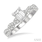 7/8 Ctw Twisted Shank Round Cut Diamond Engagement Ring With 1/2 Ct Emerald Cut Center Stone in 14K White Gold