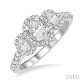 1 Ctw Past Present and Future Round Cut Diamond Engagement Ring With 3/8 Ct Oval Cut Center Stone in 14K White Gold