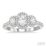 1 Ctw Past Present and Future Round Cut Diamond Engagement Ring With 3/8 Ct Oval Cut Center Stone in 14K White Gold