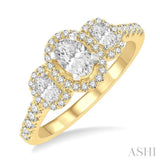5/8 Ctw Oval Shape Past Present and Future Round Cut Diamond Semi-Mount Engagement Ring in 14K Yellow and White Gold