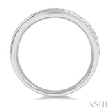 1 Ctw Curved Center Milgrain Border Round Cut Diamond Wedding Band in 14K White Gold