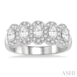 1 Ctw Oval Shape 5 Stone Oval & Round Cut Diamond Halo Wedding Band in 14K White Gold