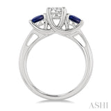 4.65 MM Round Shape Sapphire and 3/4 Ctw Past Present and Future Round Cut Diamond Precious Ring in 14K White Gold