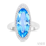 18x8 MM Oval Cut Blue Topaz and 1/3 Ctw Round Cut Diamond Halo Semi-Precious Ring in 14K White Gold