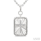 1/20 Ctw Rectangle Fluted Medallion Round Cut Diamond Cross Pendant With Chain in Sterling Silver