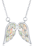 Sterling Silver White Opal Angel Wings 16+2