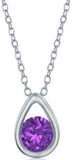 Sterling Silver Round Amethyst February Pear Shape Necklace 16+2"