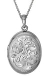Sterling Silver Rhodium 21mm Oval Engarved Locket with 16-18
