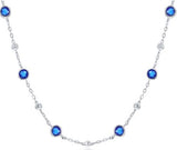 Sterling Silver Bezel Sapphire Cubic Zirconia & Bead Station 16+2