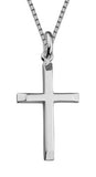 Sterling Silver Rhodium Plated Plain Beveled Tips Cross Necklace 16-18"