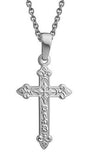Sterling Silver Rhodium Plated Ornate Cross Necklace with Chain 16-18