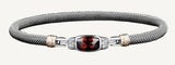 Sterling Silver Classic Mesh Bangle 7" 10 Lab Grown Diamonds=0.10 Carat 9X5mm Garnet