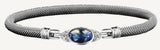 Sterling Silver Elegant Mesh 6 Lab Grown Diamonds=.10 Carat Blue Topaz 7" Bangle