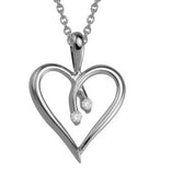 Sterling Silver Rhodium Heart 2 Diamonds=.02 Carat Pendant 16-18