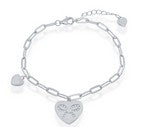 Sterling Silver Heart with Ribbon Paperclip Bracelet 6+1
