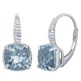 Sterling Silver 4 Prong Square Blue Topaz Earrings