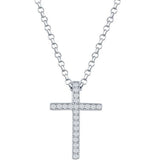 Sterling Silver 11X17mm Micro Pave Cubic Zirconia Pave Cross Pendant with Chain