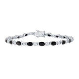 Sterling Silver Oval Spinel and Round White Topaz Bracelet 7.5