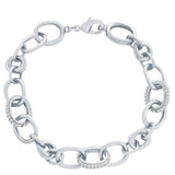 Sterling Silver Micro Pave Cubic Zirconia & Polished Oval Link Bracelet 7.25