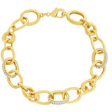 Sterling Silver Gold Plated Micro Pave Polished Oval Link 7.25