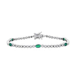 Sterling Silver Beaded Outline Round & Oval Emerald Cubic Zirconia Bracelet 7.25