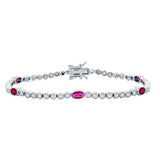 Sterling Silver Beaded Outline Round & Oval Ruby Cubic Zirconia Bracelet 7.25