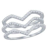 Sterling Silver V-Shaped Triple Band Cubic Zirconia Size 6 Three Ring Set