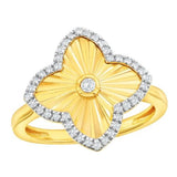 Sterling Silver Gold Plated Diamond-Cut Flower Cubic Zirconia Ring Size 7