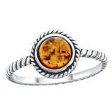 Sterling Silver Amber Designed Outline Size 6 Ring