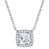 Sterling Silver Cushion-Cut with Cubic Zirconia Border Necklace 18" + 2"