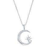 Sterling Silver Crescent Moon and North Star Cubic Zirconia 16