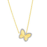Sterling Silver Gold Plated Diamond-Cut Butterfly Cubic Zirconia Border 16