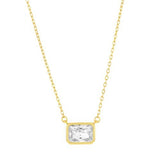 Sterling Silver Gold Plated Rectangle Bezel-Set Cubic Zirconia 16