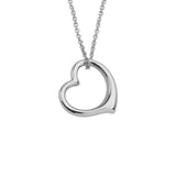 Sterling Silver-Rhodium Plated 17mm Open Heart Pendant Floating on .7mm 16-18