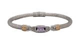 Sterling Silver Classic Bangle 7" Bracelet 10 Lab Grown Diamonds=0.10 Carat 9X5mm Amethyst