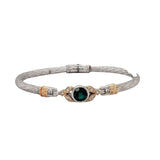 Sterling Silver Bangle 7" Bracelet 10 Lab Grown Diamonds=0.20 Carat 7mm Lab Emerald