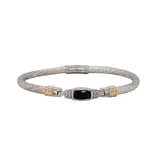 Sterling Silver Classic Bangle 7" Bracelet 10 Lab Grown Diamonds=0.10 Carat 9X5mm Lab Sapphire