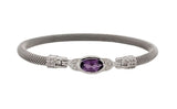 Sterling Silver Classic Mesh Bangle 7" 12 Lab Grown Diamonds=0.22 Carat 10X6mm Amethyst
