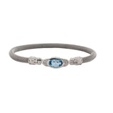 Sterling Silver Elegant Mesh Bangle 7" Bracelet 6 Lab Grown Diamonds = 0.10 Carat 10X6mm Swiss Topaz