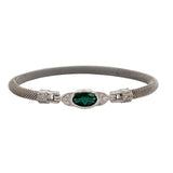 Sterling Silver Elegant Mesh Bangle 7" 12 Lab Grown Diamonds=0.22 Carat 10X6mm Lab Emerald