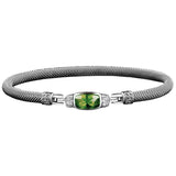 Sterling Silver Classic Mesh Bangle 7" 22 Lab Grown Diamonds=0.22 Carat 9X5mm Peridot