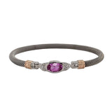 Sterling Silver Elegant Mesh Bangle 7" 6 Lab Grown Diamonds=.10 Carat 10X6mm Lab Pink Sapphire
