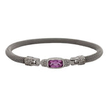 Sterling Silver Classic Mesh Bangle 7" 12 Lab Grown Diamonds=.22 Carat 9X5mm Lab Pink Sapphire