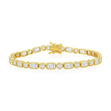 Sterling Silver Gold Plated Round  & Rectangle Cubic Zirconia 7" Bracelet